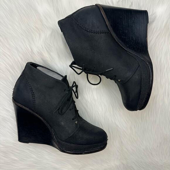 Rag & Bone Odval Leather Suede Distressed Wedge Ankle Booties - Picture 2 of 11